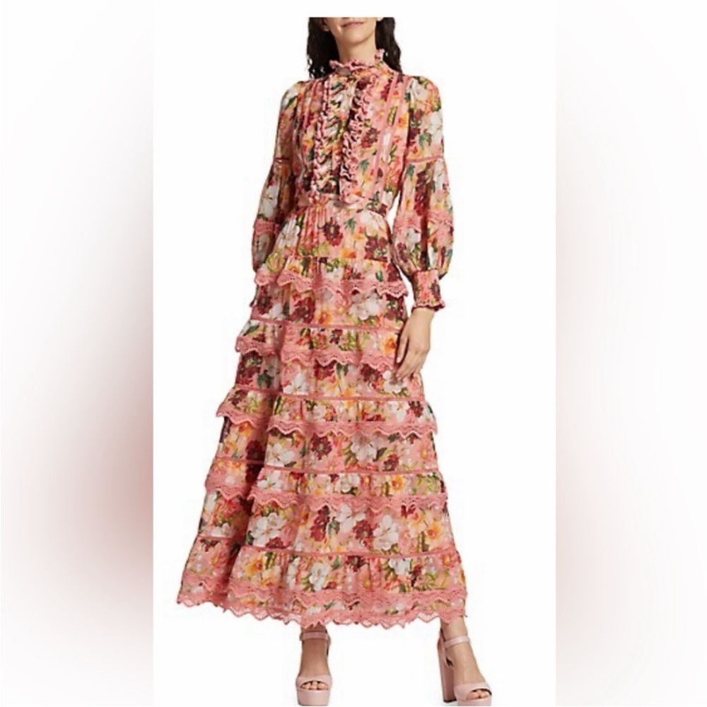 Alice + Olivia Pink Ruffled Tiered Gown